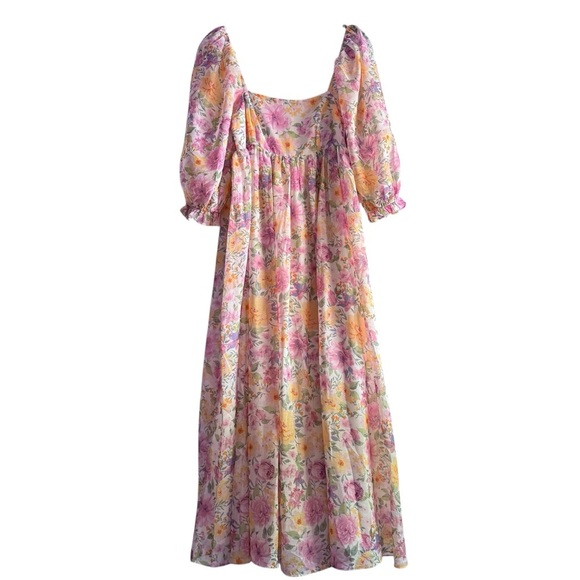 STORIA Floral Baby Doll Shimmer Chiffon Maxi Dress Size M - Picture 2 of 8